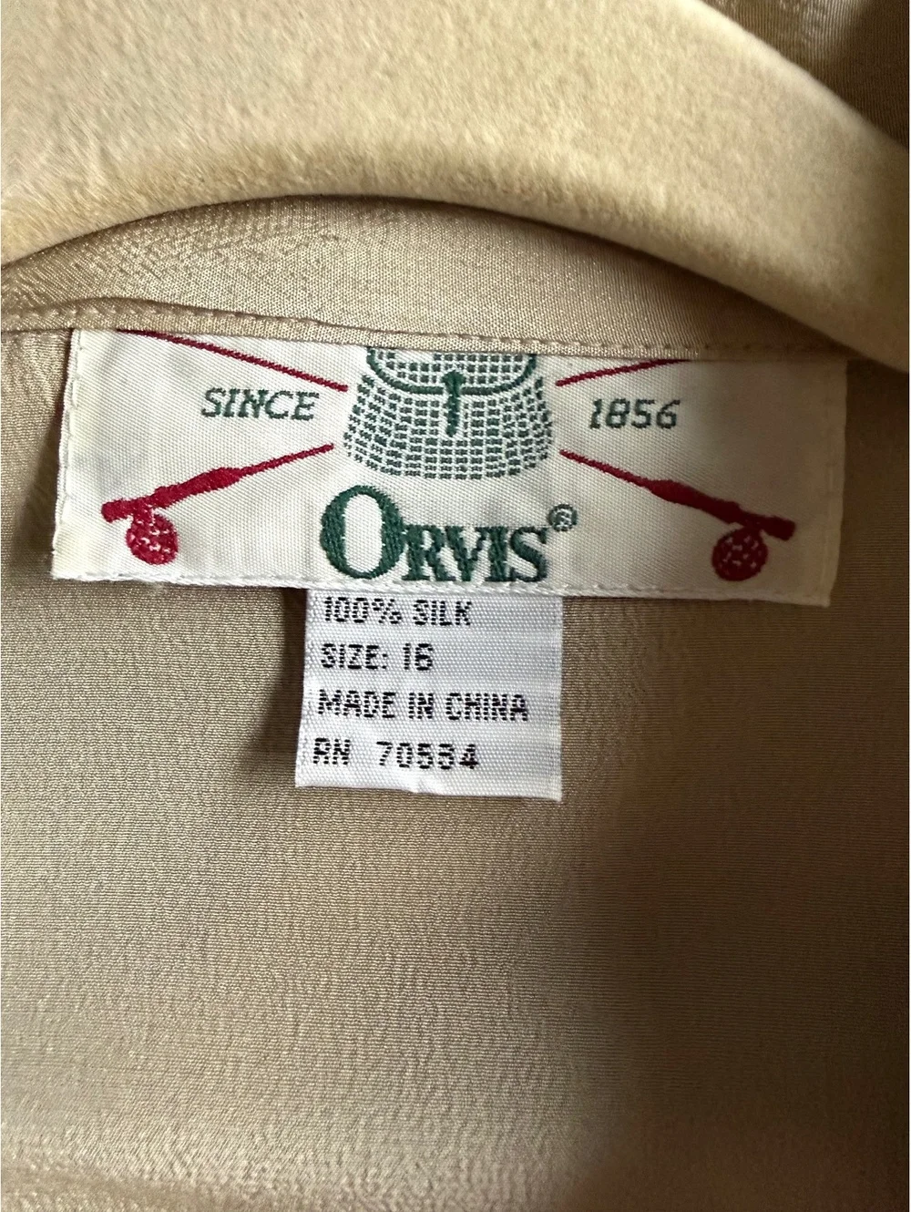 Vintage Orvis 100% Silk Beige Button-Down Long Sleeve Dress Size 16
